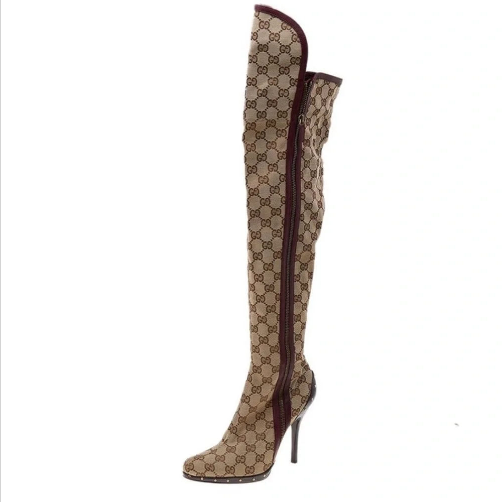 GUCCI GG Canvas TOM FORD โค๏ธ๐ Boots Size 9 **ICONIC OTK Monogram Stiletto Heels - Picture 4 of 15